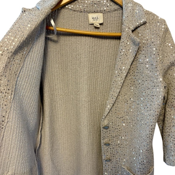 ECI New York Womens Silver Sequin Knit Jacket & Rhinestone Buttons Size Medium - Picture 11 of 13